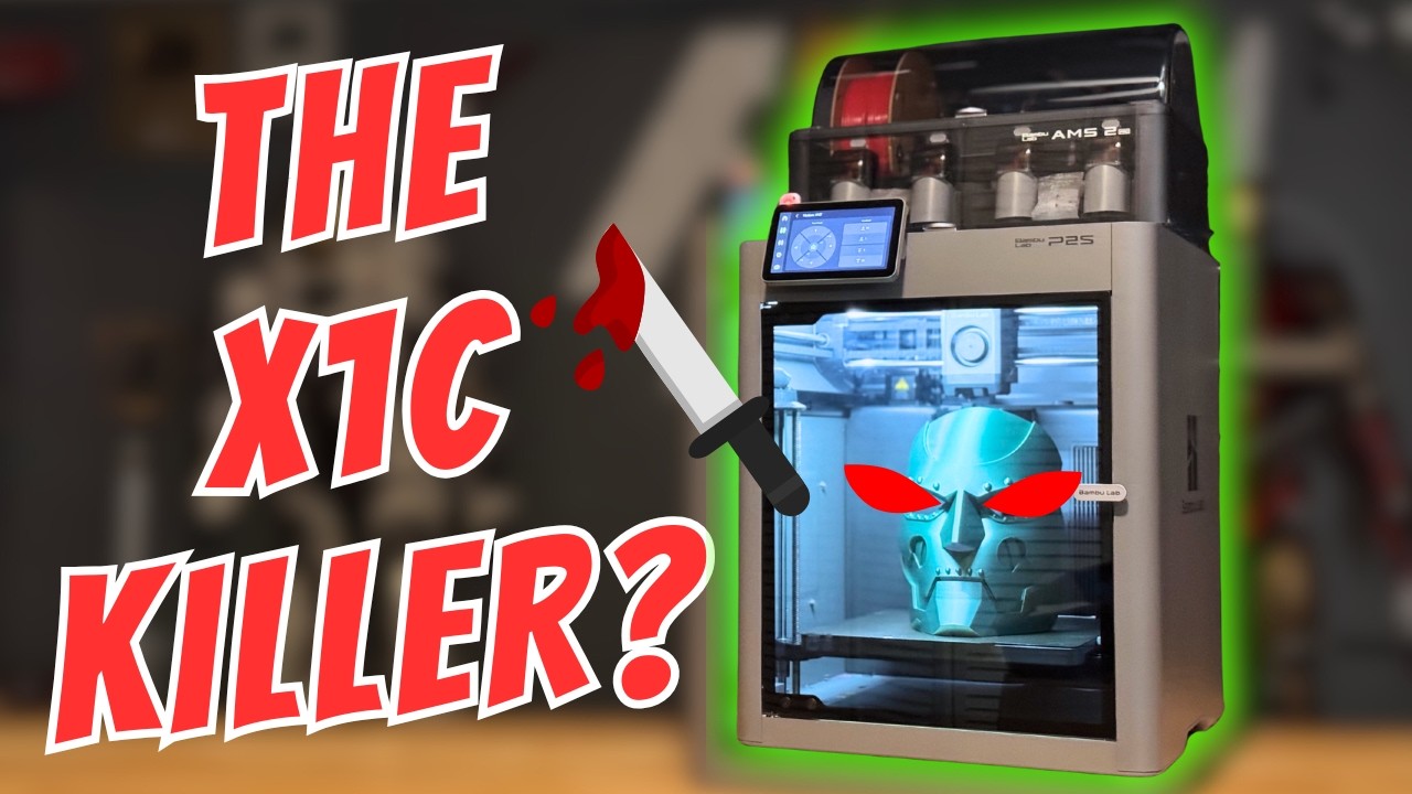 YouTube post by @FranklyBuilt for ELEGOO. Caption reads: The Next Generation is Here! Bambu Lab P2S Review.