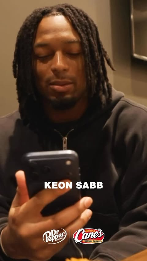 Instagram post by @keon.sabb for Dr Pepper. Caption reads: Best way to fuel up on Gameday @raisingcanes....