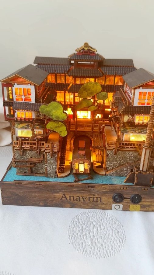 Instagram post by @harekoamigurumi for byanavrin. Caption reads: I’ve finally finished Ginzan Onsen DIY book nook.....