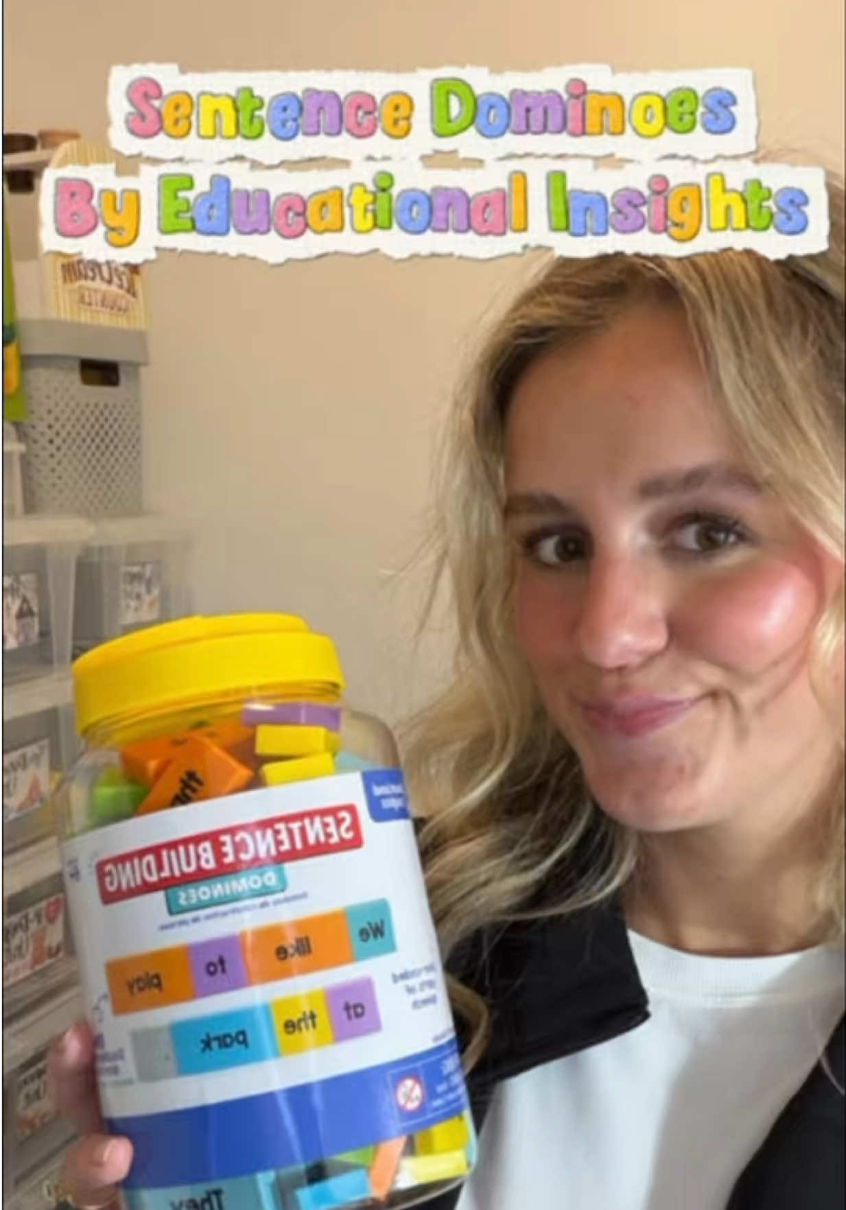 TikTok post by @misschloespeechie for Educational Insights. Caption reads: Sentence Building Dominoes by @Educational....