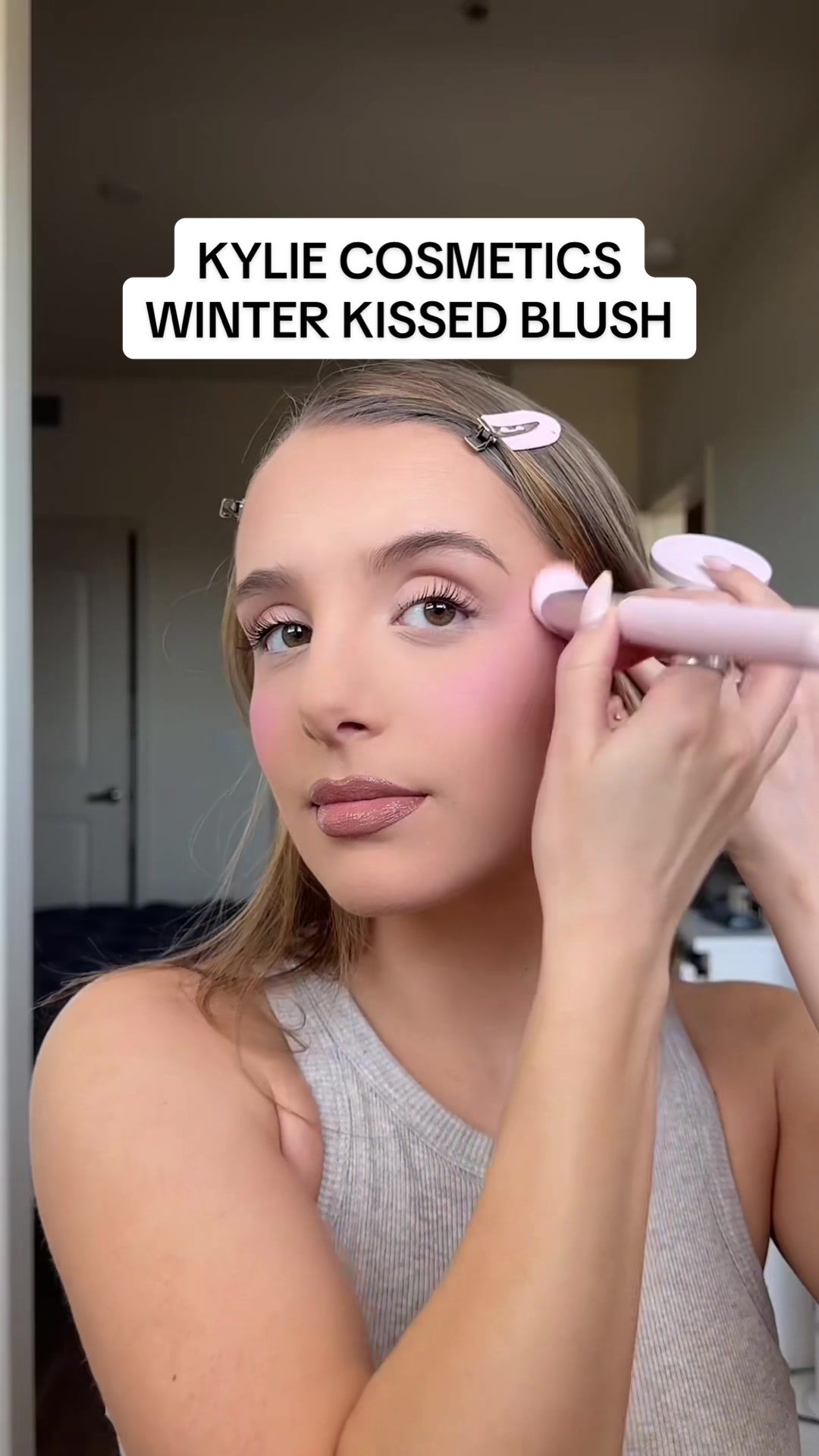 TikTok post by @riannapepe for Kylie Cosmetics. Caption reads: The @Kylie Cosmetics Hybrid Blush in shade [...].