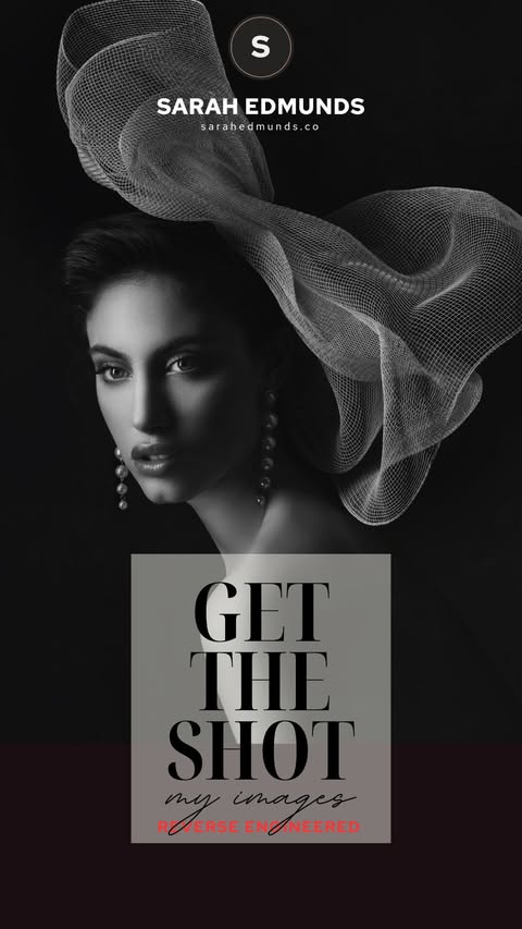 Instagram post by @sarahedmundsphotographer for Godox. Caption reads: 📸 1-light Rembrandt Fashion Portrait ⬇️⁠
⁠
©....