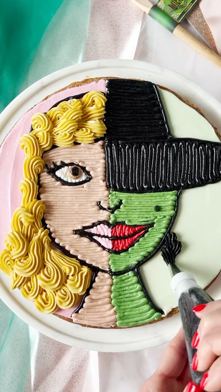 Instagram post by @the_hutch_oven for Williams Sonoma. Caption reads: Two sides, one wicked good cookie cake 💚💖 We....