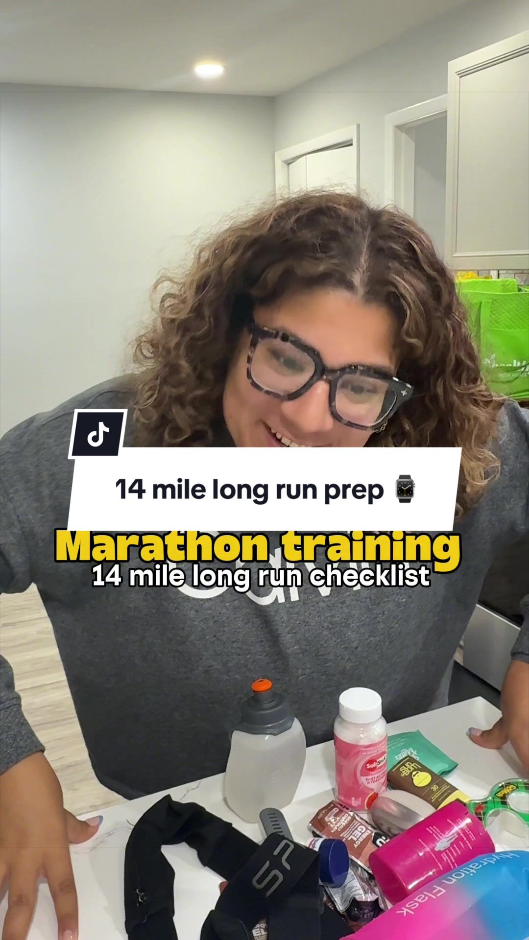 TikTok post by @amyygomes for Shokz. Caption reads: [...] for 14 miles 🤪🏃🏽‍♀️🍫 ⌚️🎧 @SHOKZ....