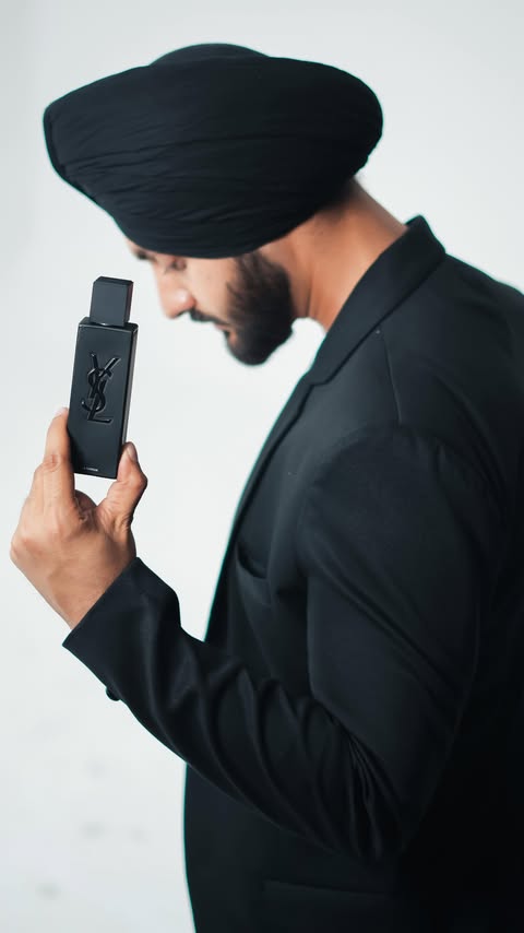 Instagram post by @i_ammanmeetsingh for Saint Laurent. Caption reads: This isn’t fragrance. It’s character @ysl |....