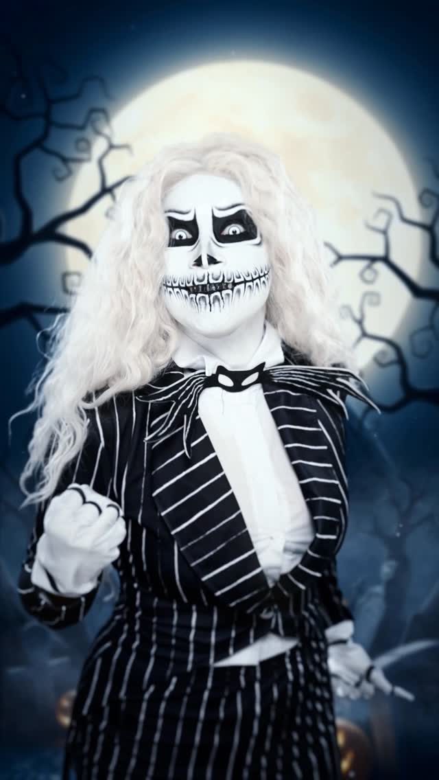 Instagram post by @aztinayy for Halloween Costumes. Caption reads: Jack Skellington💀
Costume by: @funcostumes 🎃.