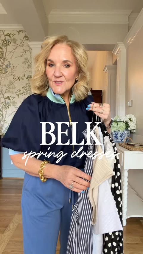 Instagram post by @sweetfringebenefits for Belk. Caption reads: Spring event dresses from @belk Comment SHOP and....
