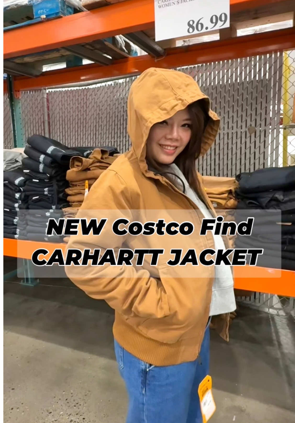 TikTok post by @mint_pdxfoodie for Carhartt. Caption reads: New @carhartt drop @Costco Wholesale 👀🔥 Who’re....