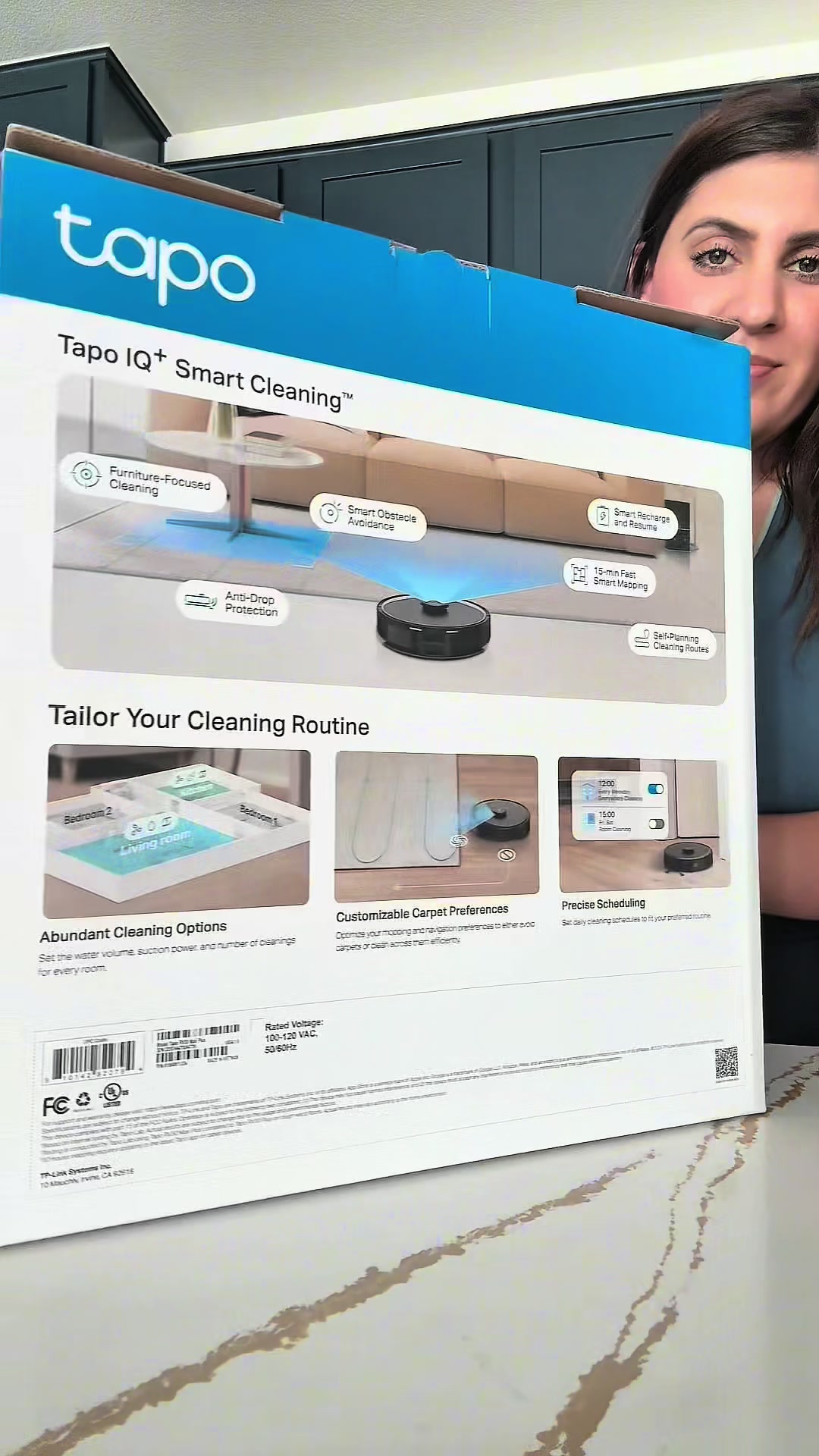 TikTok post by @cookingwithryam for Tapo. Caption reads: @tapo.us #robotvacuum #homecleaning [...].