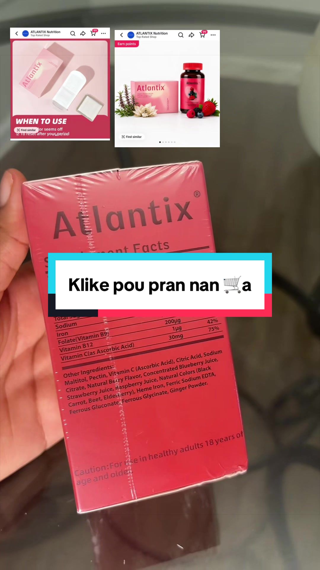 TikTok post by @tikabecca for ATLANTIX Nutrition. Caption reads: [...] #HealthyLifestyle @ATLANTIX Nutrition.