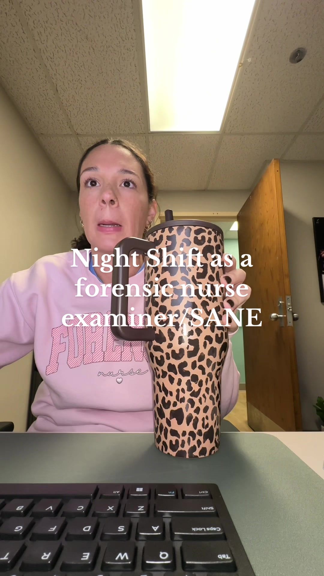 TikTok post by @liviaaaroseee for Alani Nutrition. Caption reads: Typical shift for a forensic nurse! Love every bit....