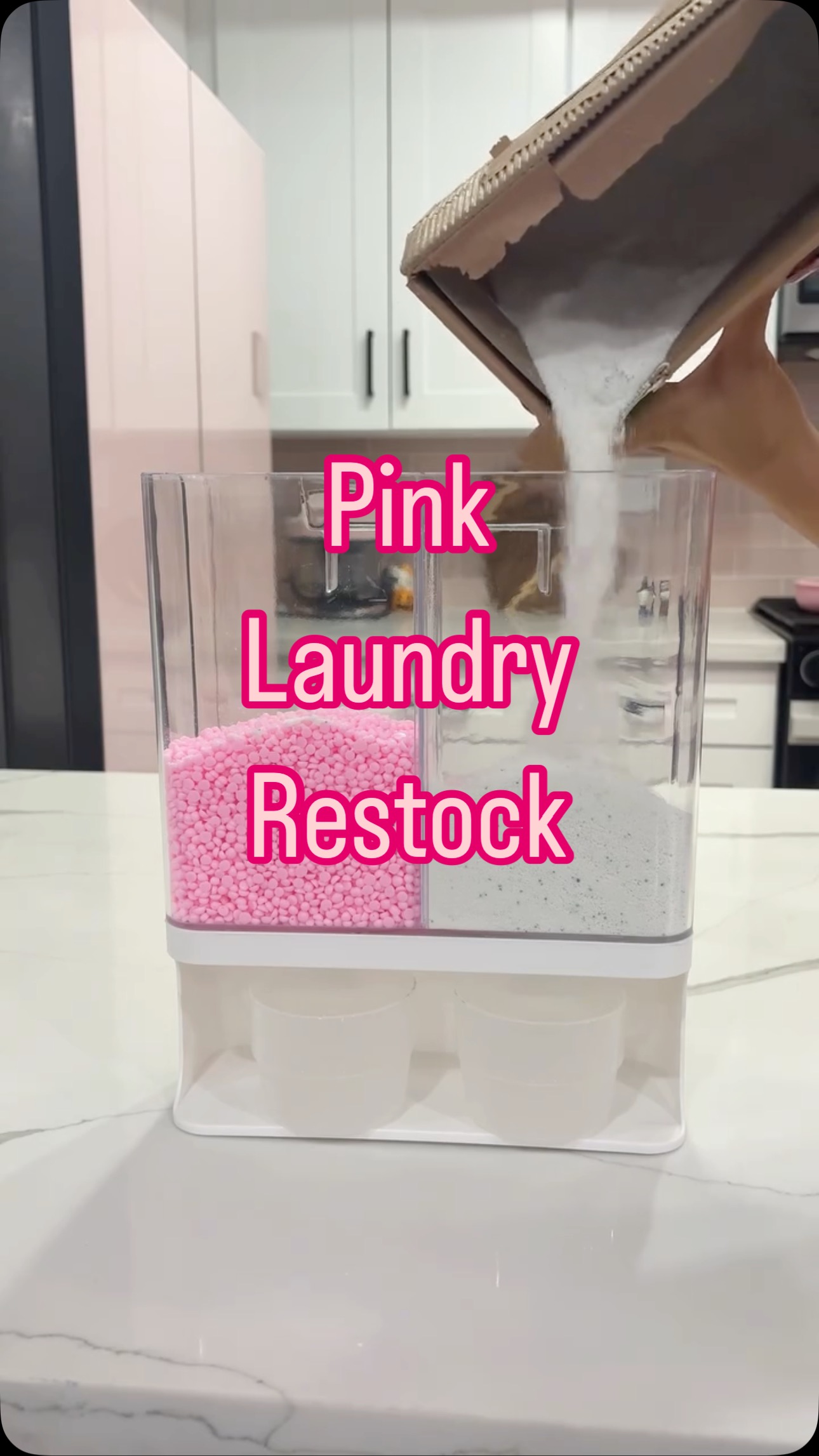Instagram post by @lifesbetterwithkat for I Love Gain. Caption reads: Pink laundry restock 🩷 #asmr #pinklaundry....