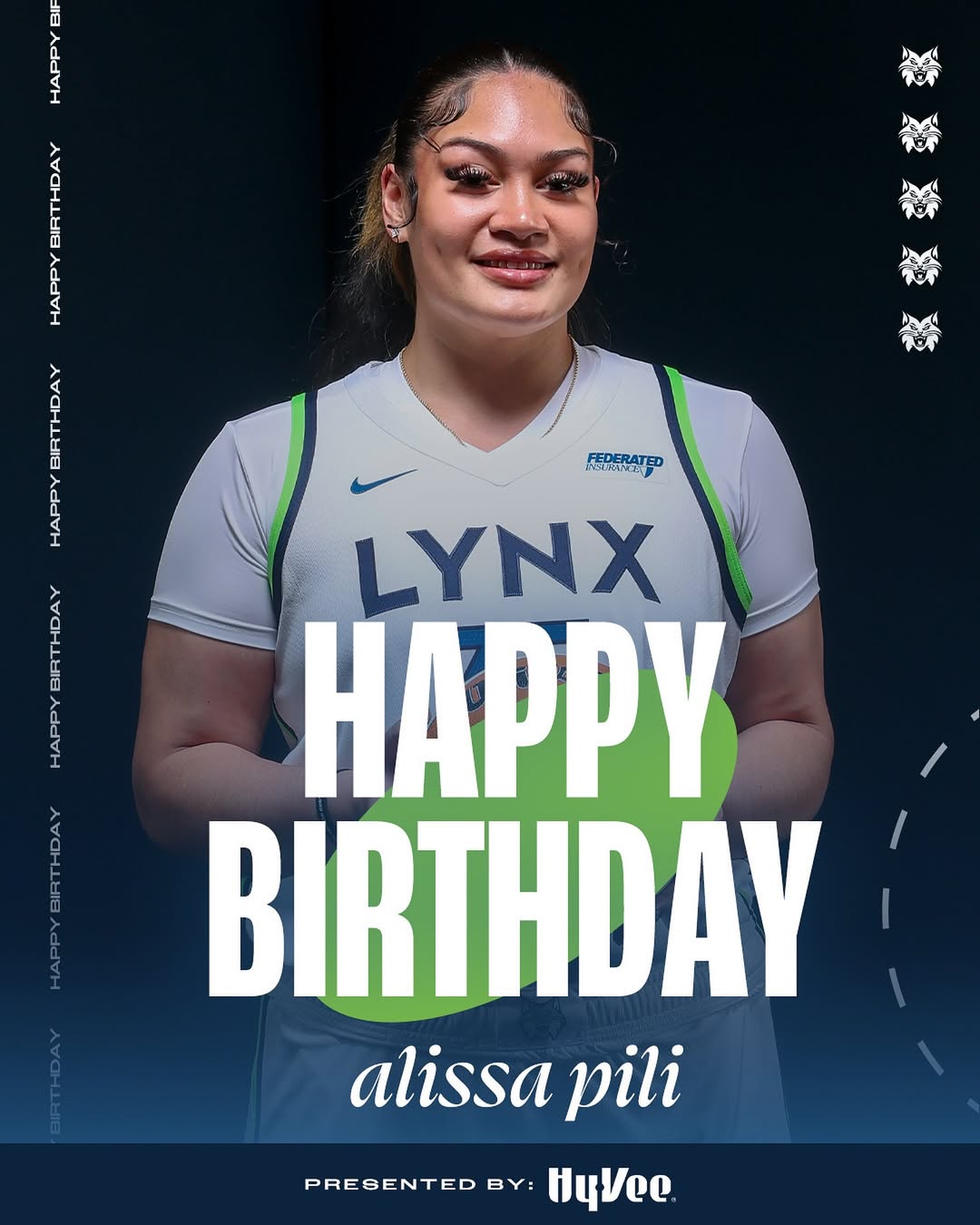 Instagram post by @minnesotalynx for Hy-Vee. Caption reads: HBD, Pili! 🥳.