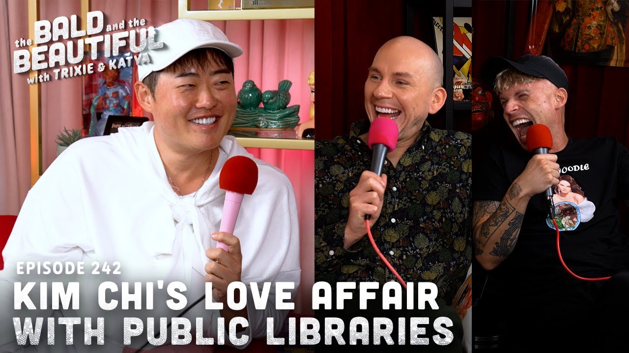 YouTube post by @katyaandtrixie for 1800 Contacts. Caption reads: Kim Chi's Love Affair with Public Libraries with....