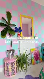 Instagram post by @kasiaring for YesColours. Caption reads: The long anticipated bedroom makeover reveal is....