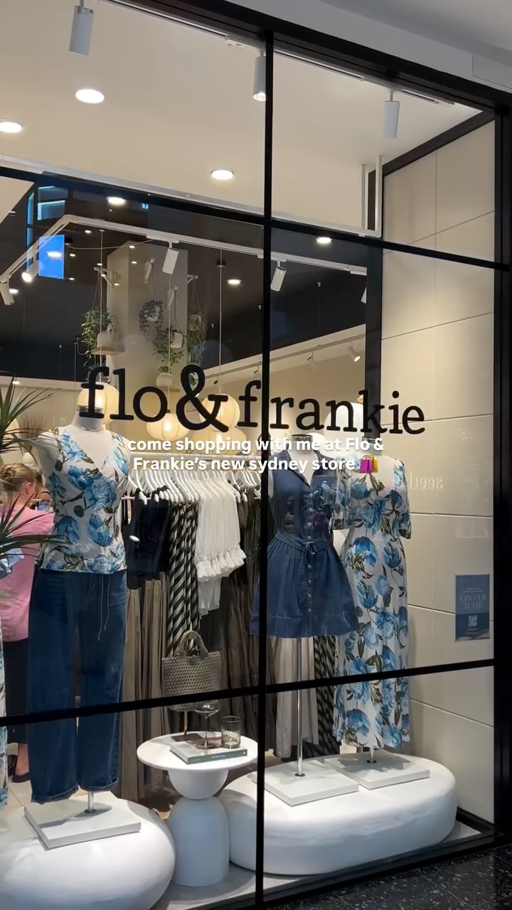 Instagram post by @xosammy for Flo & Frankie. Caption reads: Come spring shopping with me for the opening....