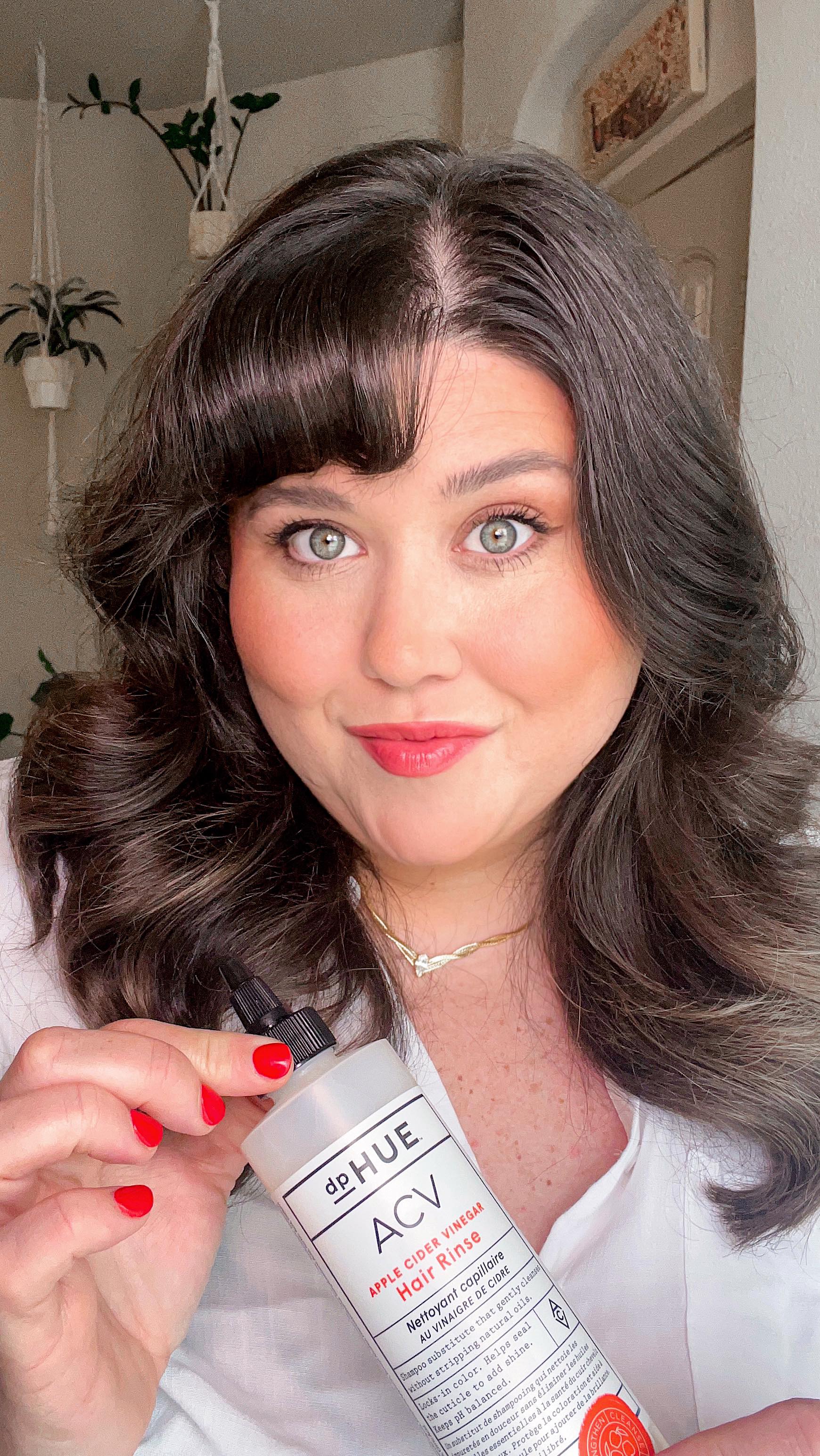 Instagram post by @jennifer.buckingham for dpHUE. Caption reads: The @dphue ACV Hair Rinse has been a game changer....