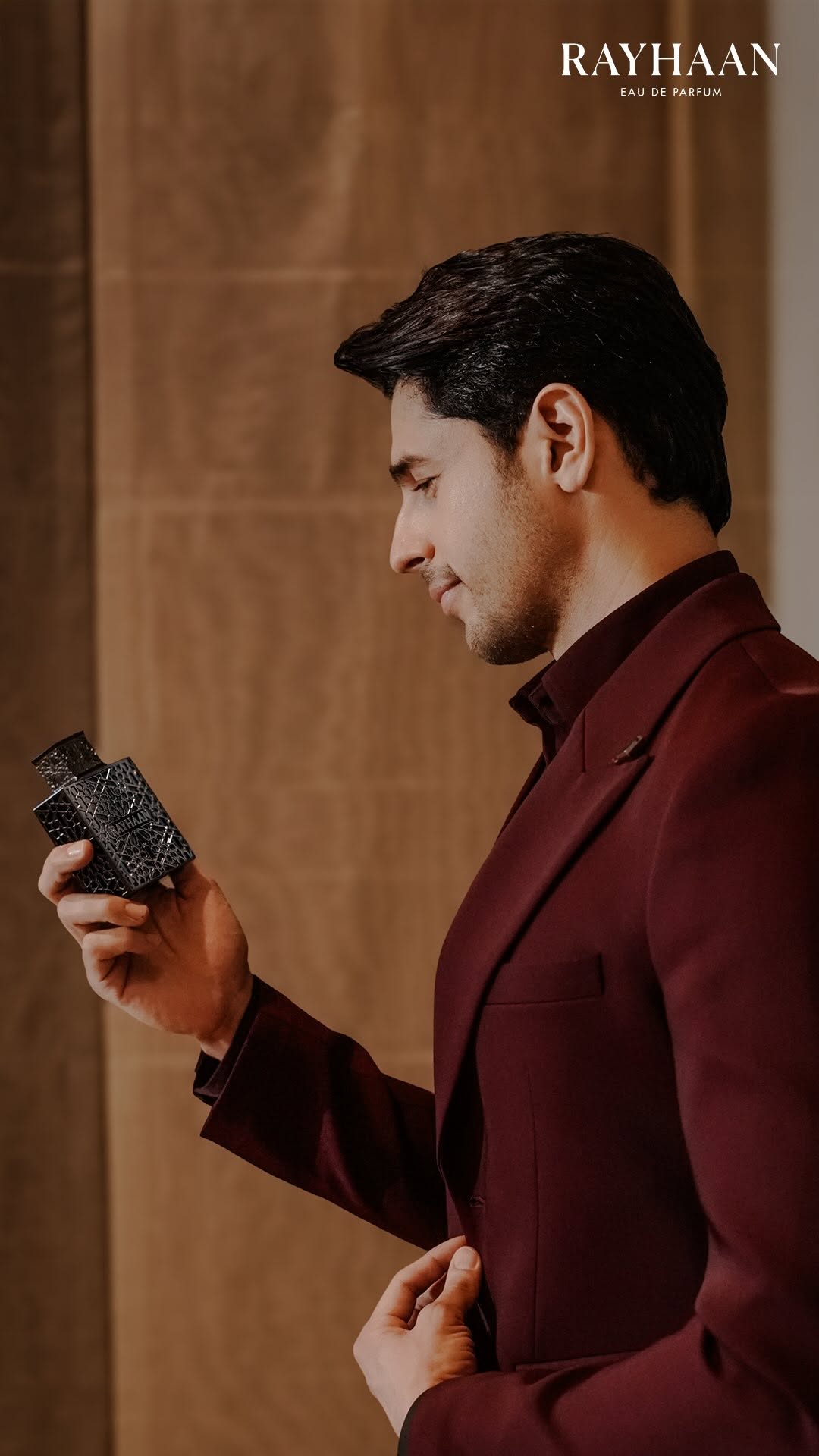 Instagram post by @sidmalhotra for Rayhaan Perfumes. Caption reads: [...] for every note. @rayhaan.perfumes....