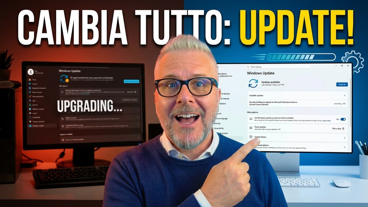 YouTube post by @gentiluomodigitale for NordPass. Caption reads: Windows Update will never be the same: here is....