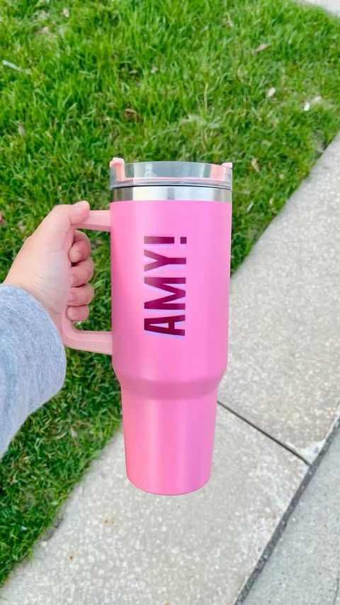 Instagram post by @ontario4u.promotions for Callie Gifts. Caption reads: [...] 40z Name Tumbler" in Light Pink from....