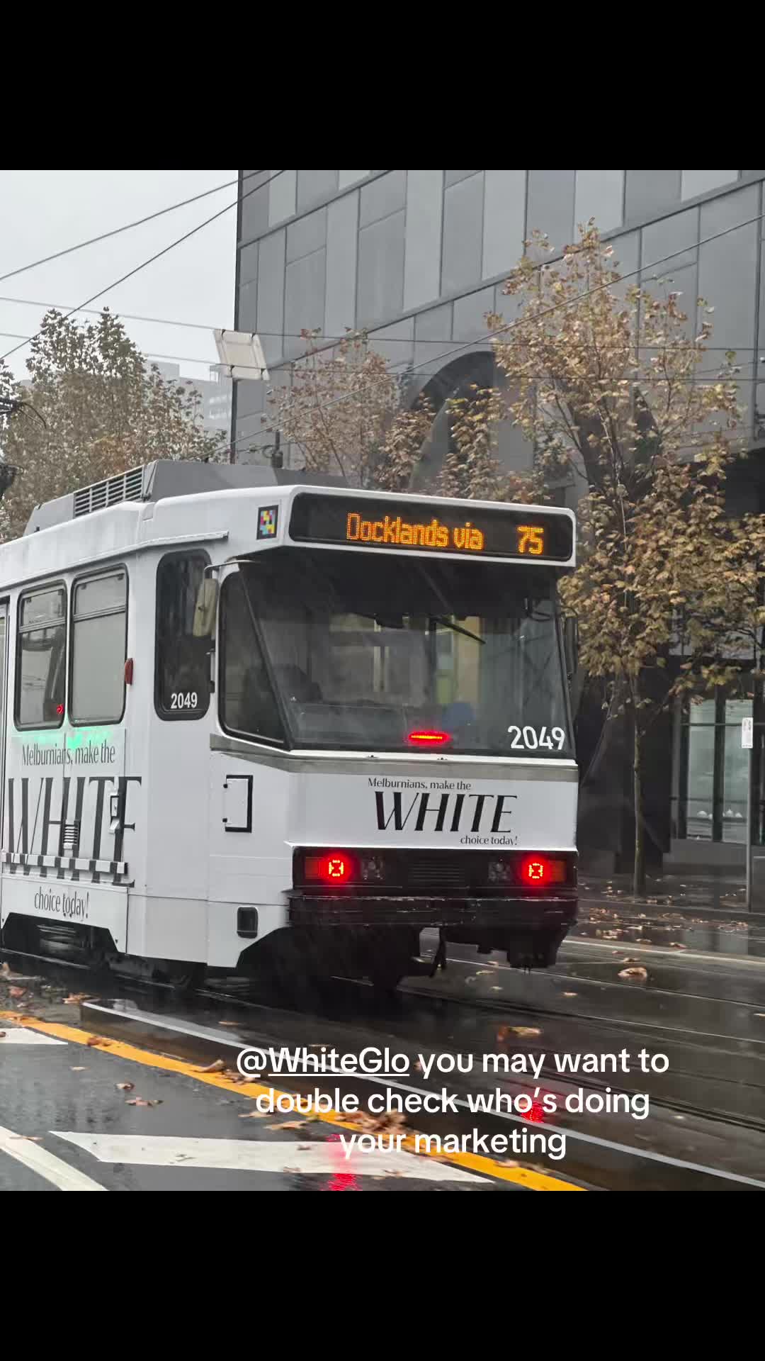 TikTok post by @hangryaus for White Glo. Caption reads: [...] WHITE choice?! How did this get approved? 🫣....