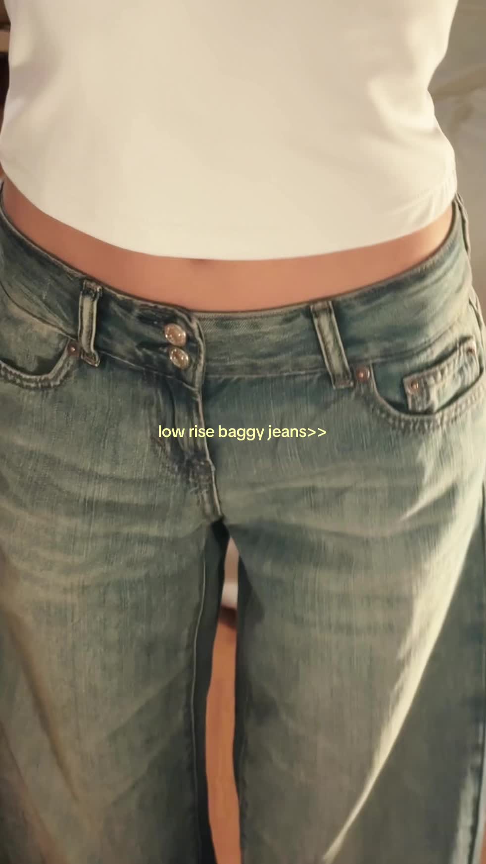 TikTok post by @secret_chaar for pacsun. Caption reads: [...] jeans button pocket dark blue tinted ★....