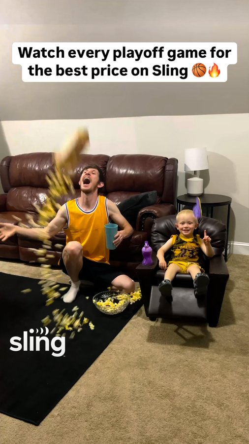 Instagram post by @samuelgrubbs for SLING TV. Caption reads: Well I just so happen to be watching right now 😂....