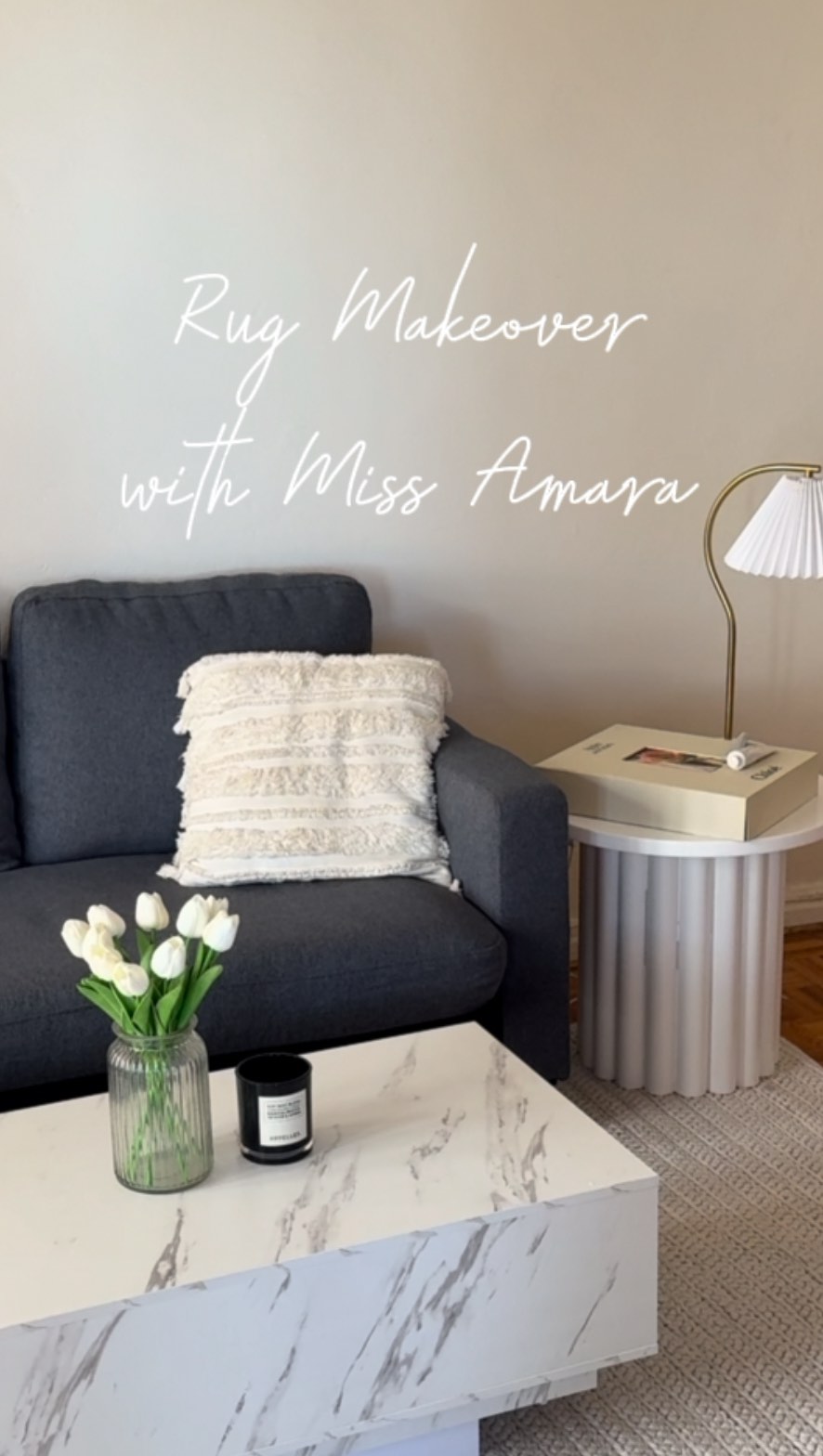 Instagram post by @luanaostling for Miss Amara. Caption reads: Rug makeover 🤍 A new rug was much needed — and....