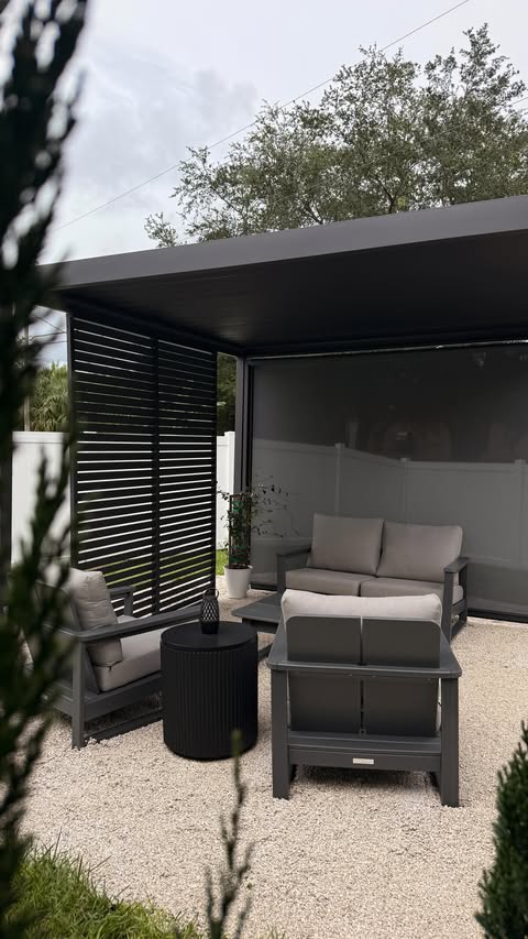 Instagram post by @homewithmike_ for Mirador Outdoor. Caption reads: [...] retreat in your backyard! These....