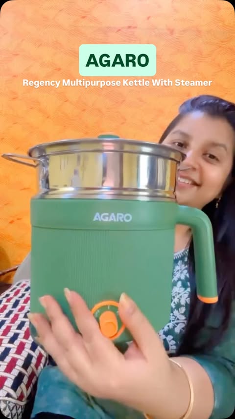 Instagram post by @influencer_nishazzz for AGARO Lifestyle. Caption reads: AGARO Regency Multipurpose Kettle With Steamer,....