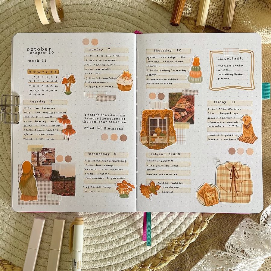 Instagram post by @notesncoffees for Scribbles That Matter. Caption reads: October weekly spread! 🤎
‌
Hi there, happy....