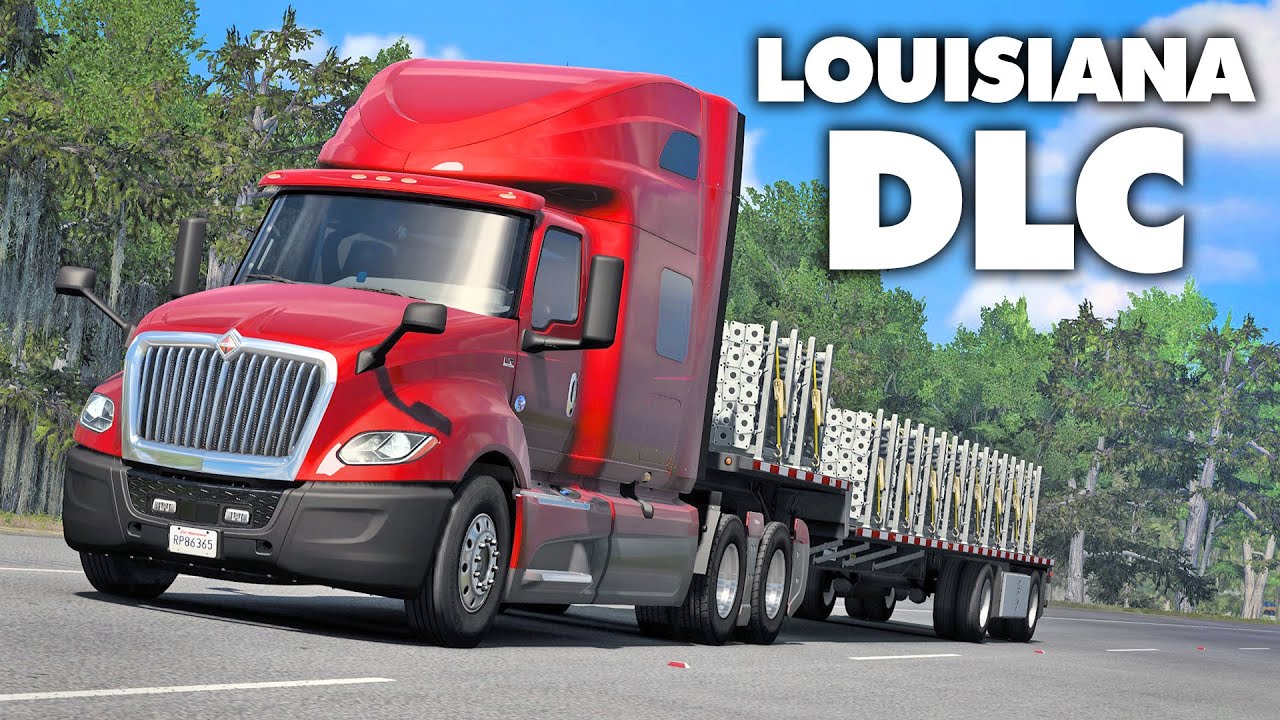 YouTube post by @jfavignano for Next Level Racing. Caption reads: Louisiana DLC Early Access in American Truck....