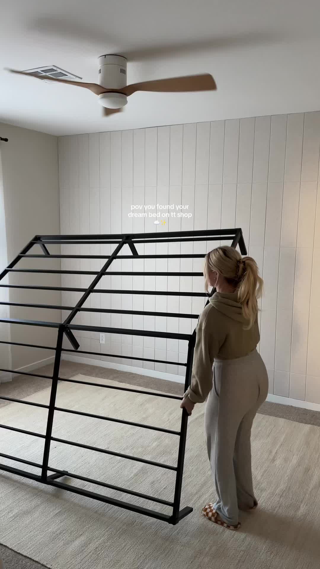 TikTok post by @itschelseahope for Softframe Designs. Caption reads: Wait until you see the lights on it 🥹 #bedframe....