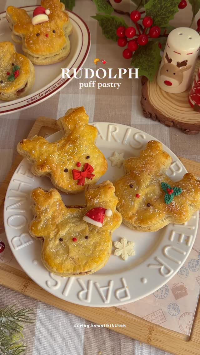 Instagram post by @may.kawaiikitchen for Nutella. Caption reads: Rudolph Chocolate Banana Pastry 🥐🍫

Comment....