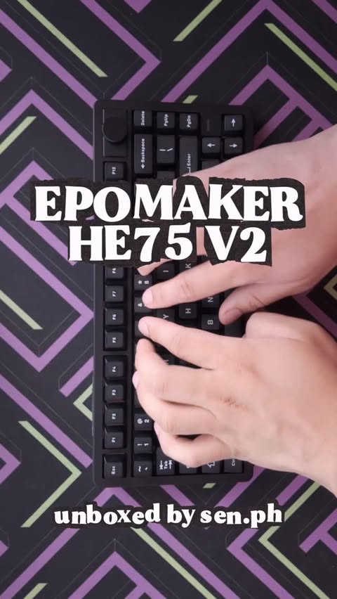 Instagram post by @samuelnarbuada for Epomaker. Caption reads: @EPOMAKERkeyboard HE75 V2 with EPOMAKER magnetic....