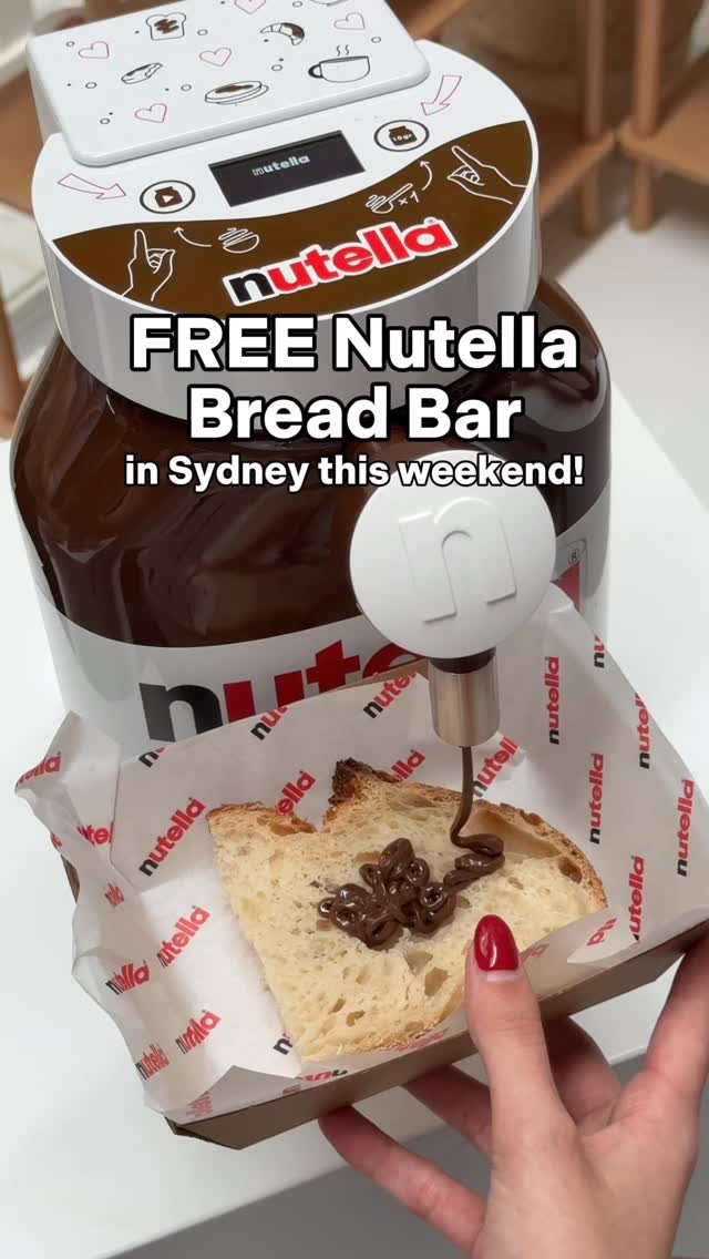Instagram post by @thefoodinbox for Nutella. Caption reads: FREE Nutella Bread Bar this weekend in Sydney!....
