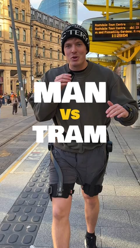 Instagram post by @runryanuk for Hypershell. Caption reads: Racing public transport 

#running #manchester.