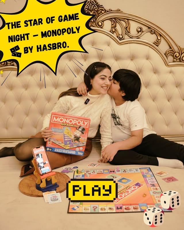 Instagram post by @mansirajani85 for Hasbro. Caption reads: [...] fun 💛 Tap on the link, given in my bio....