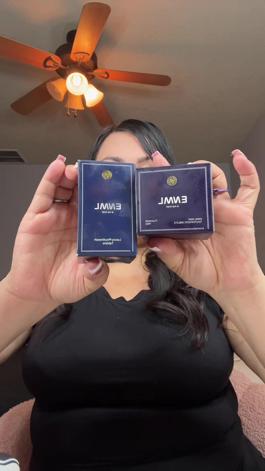 TikTok post by @marissa_martinez7 for ENML Toothpaste Tabs. Caption reads: [...] taste amazing! Cutest packaging @ENML....
