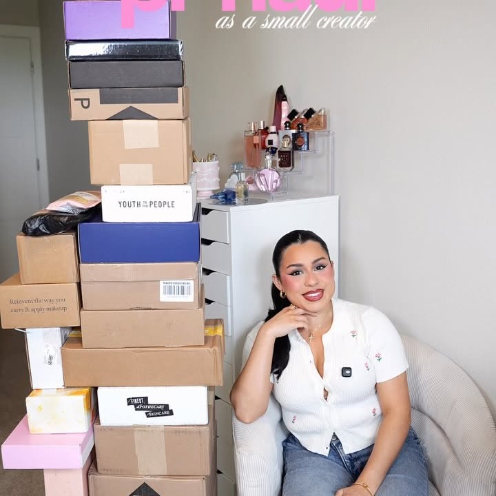 Instagram post by @ehxdell for Glamnetic. Caption reads: pr unboxing 💌 thank you to these brands for....