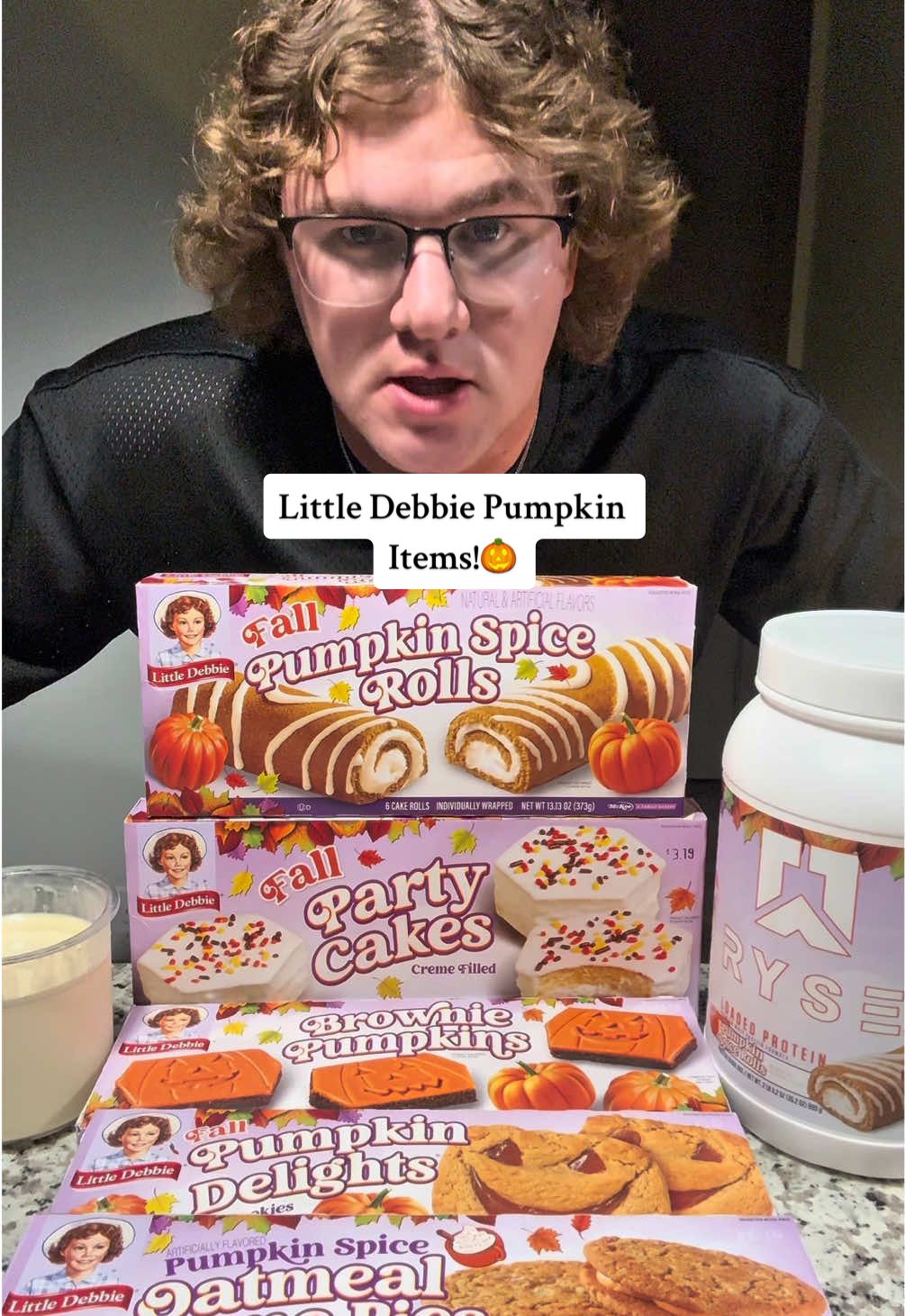 TikTok post by @cjspencerfit for RYSE Supplements. Caption reads: Little Debbie Pumpkin Items!🎃 @RYSE Supplements....