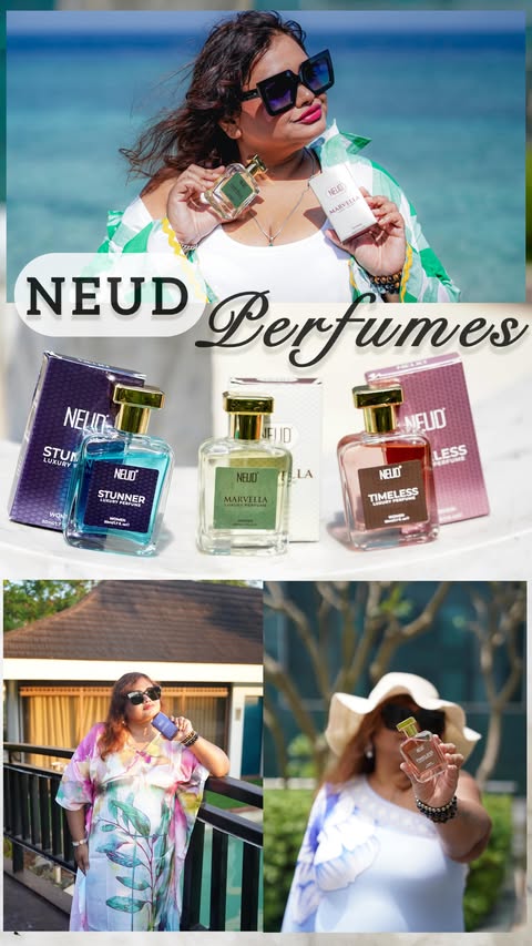 Instagram post by @piyali_toshniwal for NEUD. Caption reads: NEUD Pack of 3 Luxury Perfumes for Women. This....