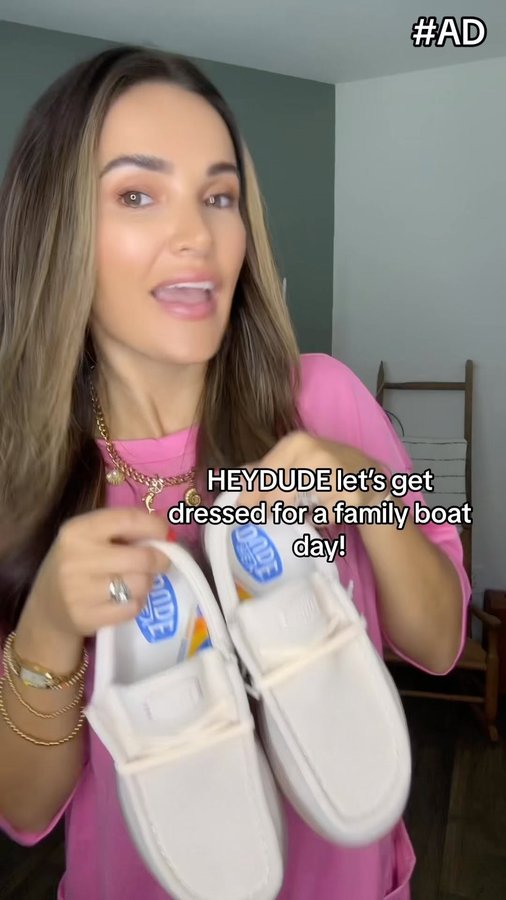 Instagram post by @nishaandfam for Rack Room Shoes. Caption reads: Family boat day vlog 🌊🚤with @HEYDUDE....