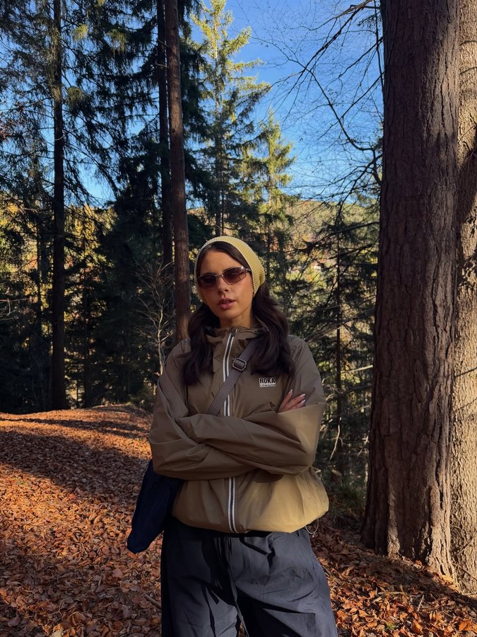 Instagram post by @tia_dewitt for ROKA London. Caption reads: off grid 🌲ad @roka_london.