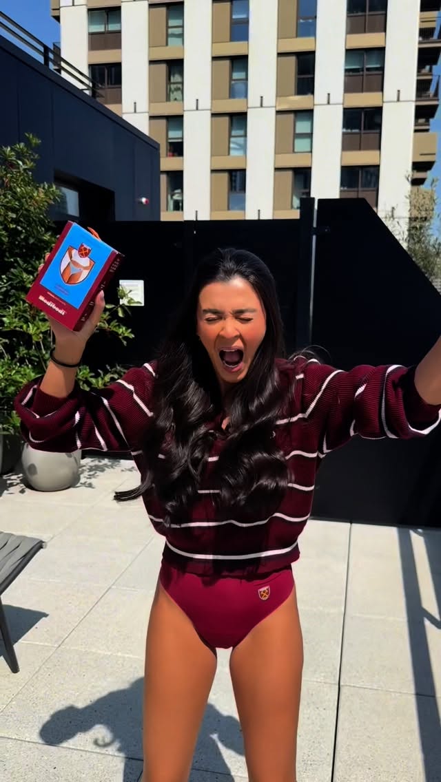 Instagram post by @mallurpaal for Modibodi. Caption reads: AD Backing West Ham Women & feeling unstoppable in....