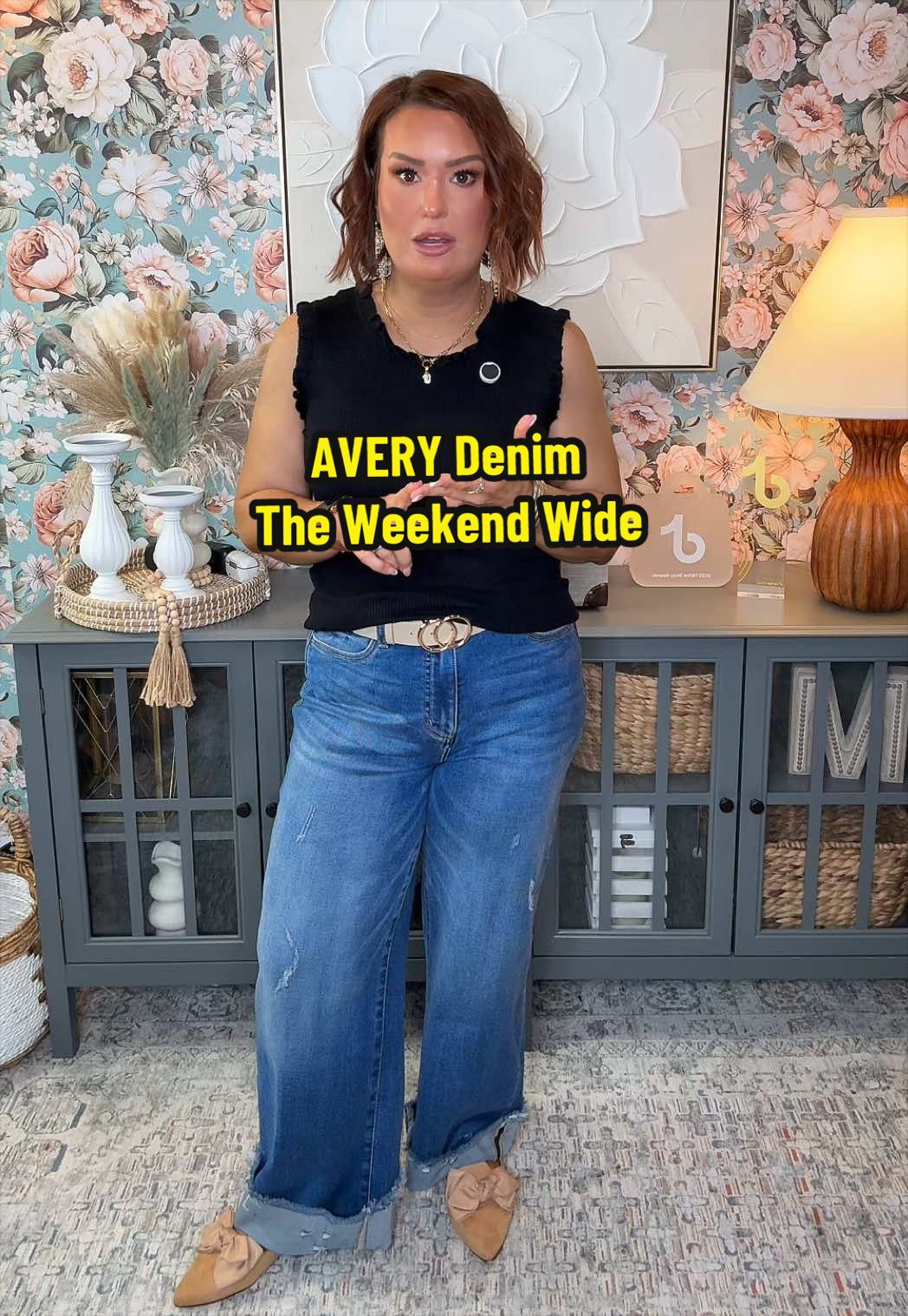 TikTok post by @katrinagmoore for Emma Lous Boutique. Caption reads: [...] down to the 10 here. @Avery Denim @Emma Lous....