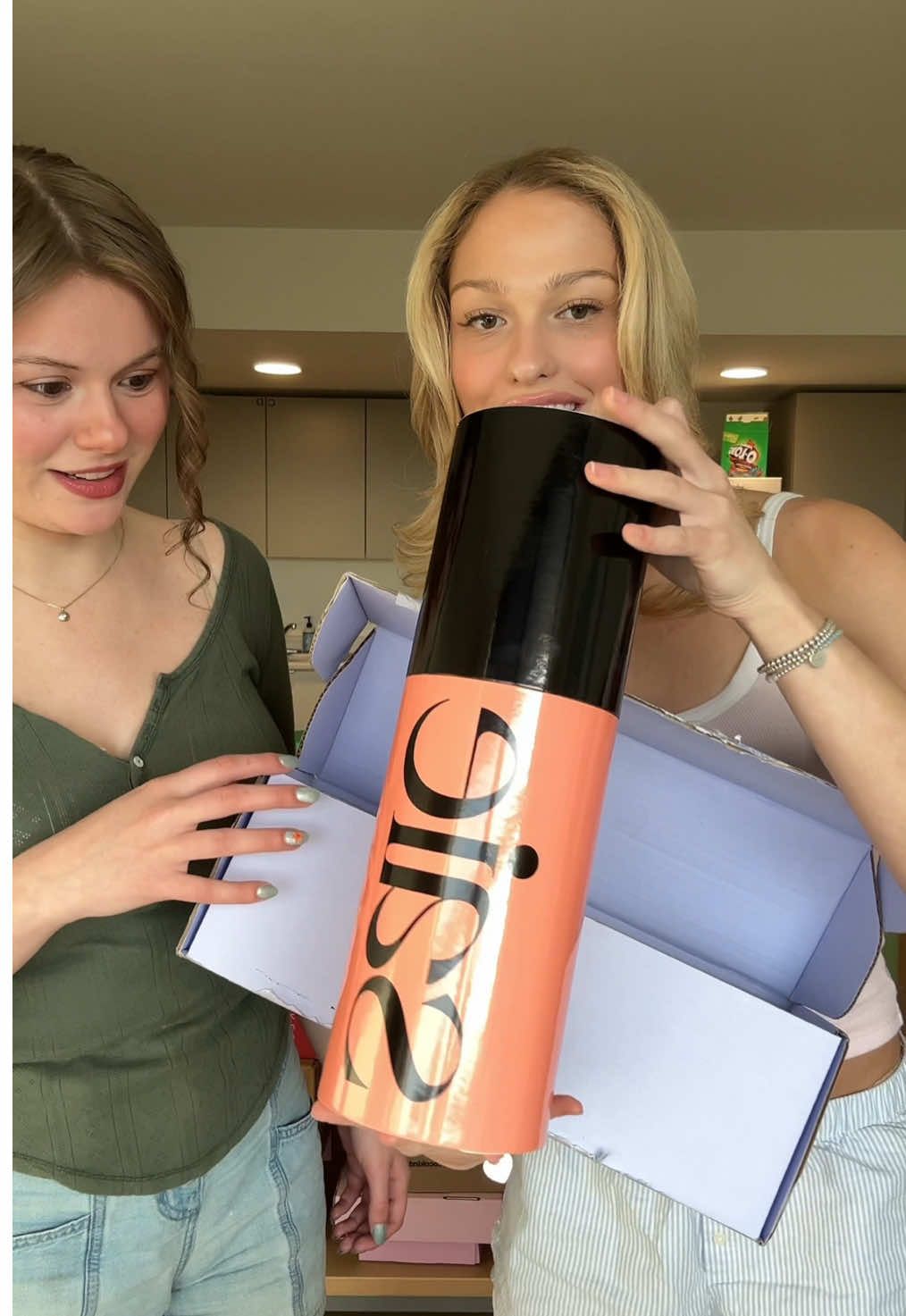 TikTok post by @jemmaviolett for Aveda. Caption reads: PR unboxing with my roommate!! Thank you @Huda....