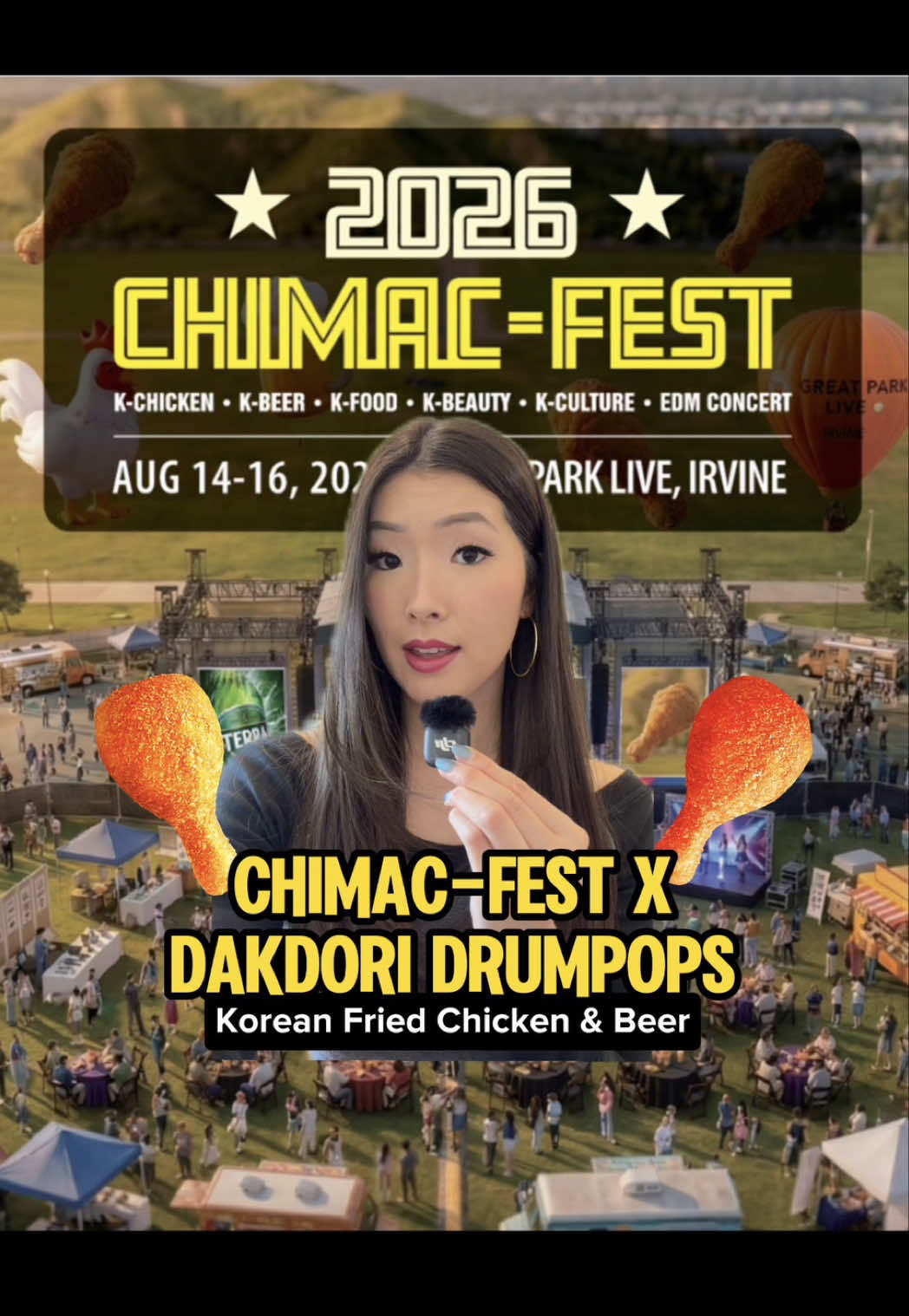 TikTok post by @itshelenmelon for Nongshim America. Caption reads: Chimac Fest is BACK this weekend in OC 🗣️ with....