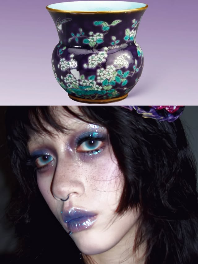 Instagram post by @freya86_ff for Florasis. Caption reads: [...] Inspired Makeup⟡🥢⋆🟣🍃 Full Face of....