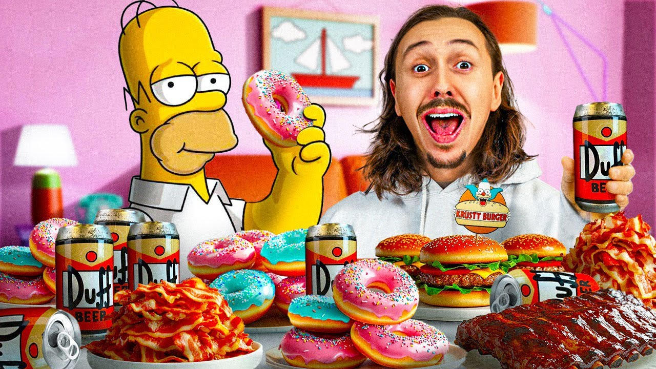YouTube post by @Gurky for Emma. Caption reads: I eat like Homer Simpson for 24 hours (I don't....